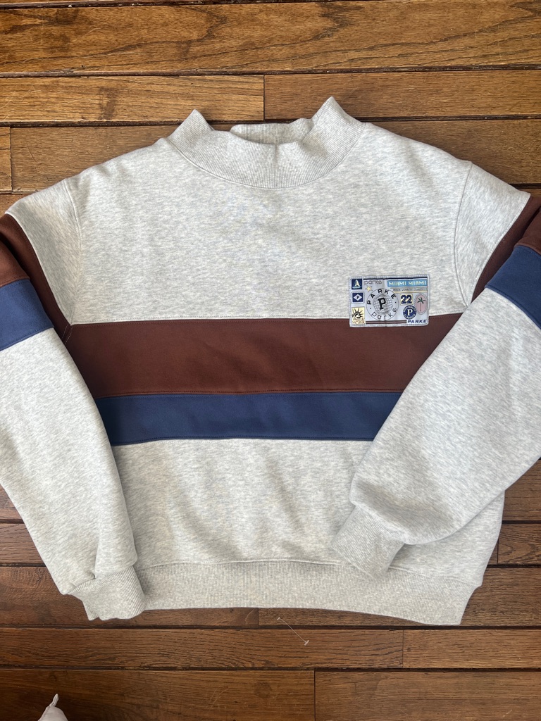Parke Vintage Mockneck Nostalgia Patch Classic Grey Size S/M Like New